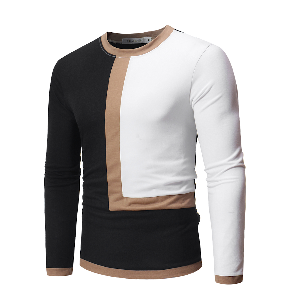 Men's Contrast Long Sleeve Casual Slim T-Shirt