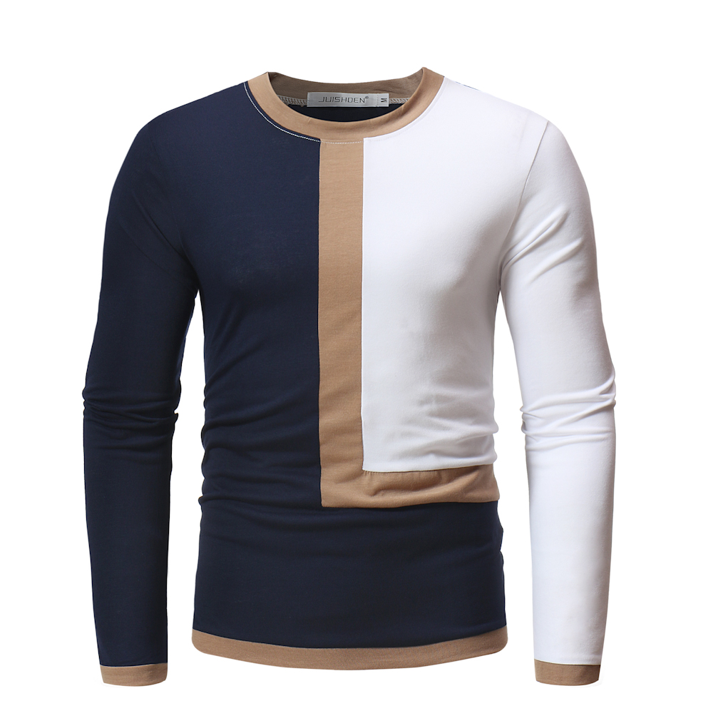 Men's Contrast Long Sleeve Casual Slim T-Shirt