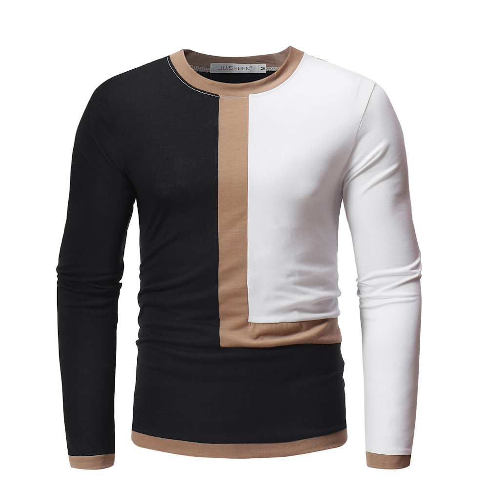 Men's Contrast Long Sleeve Casual Slim T-Shirt