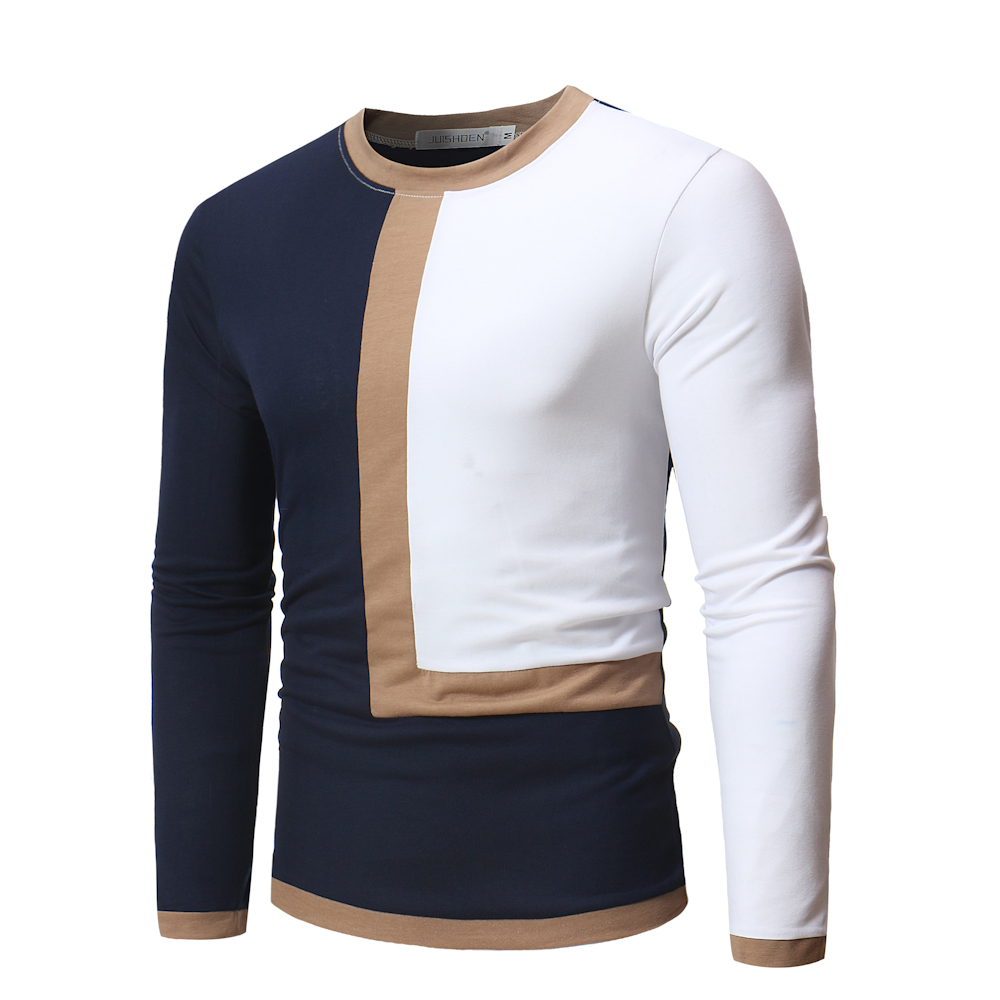 Men's Contrast Long Sleeve Casual Slim T-Shirt