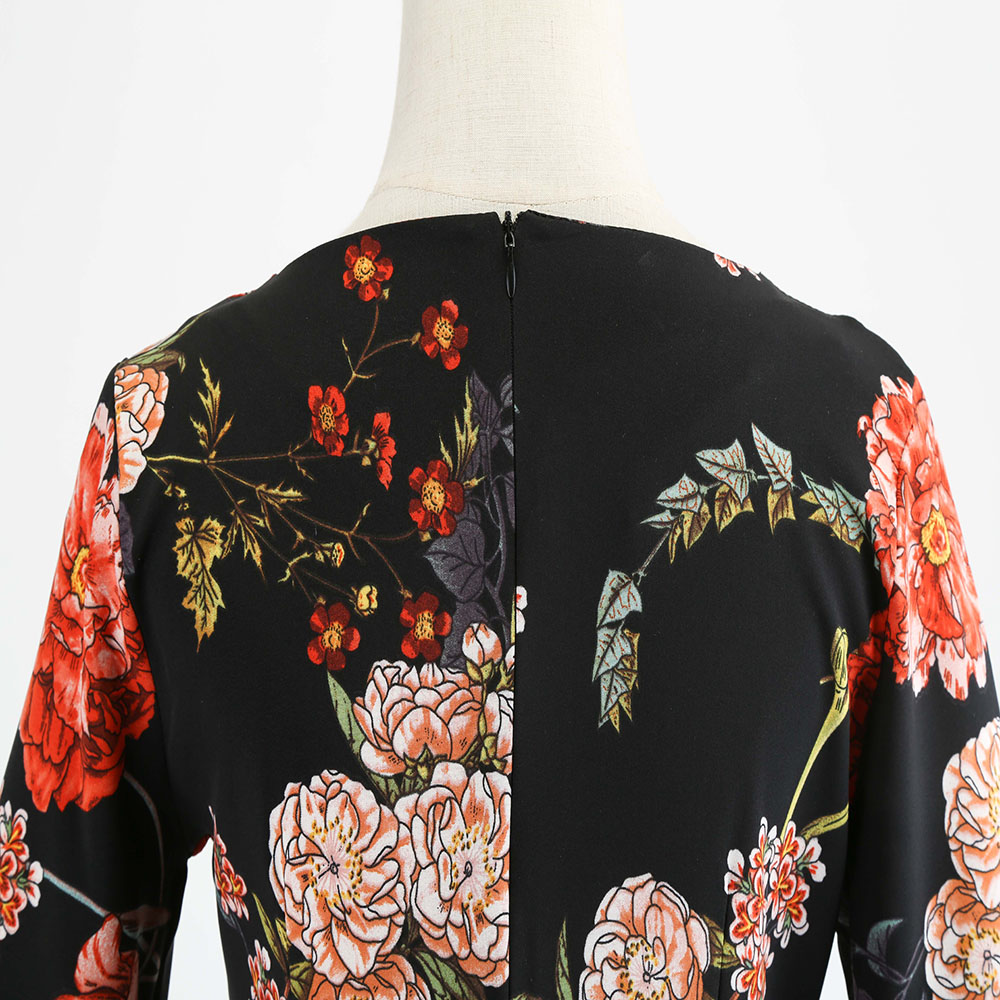 Round-Collar Printing Flowery Dress