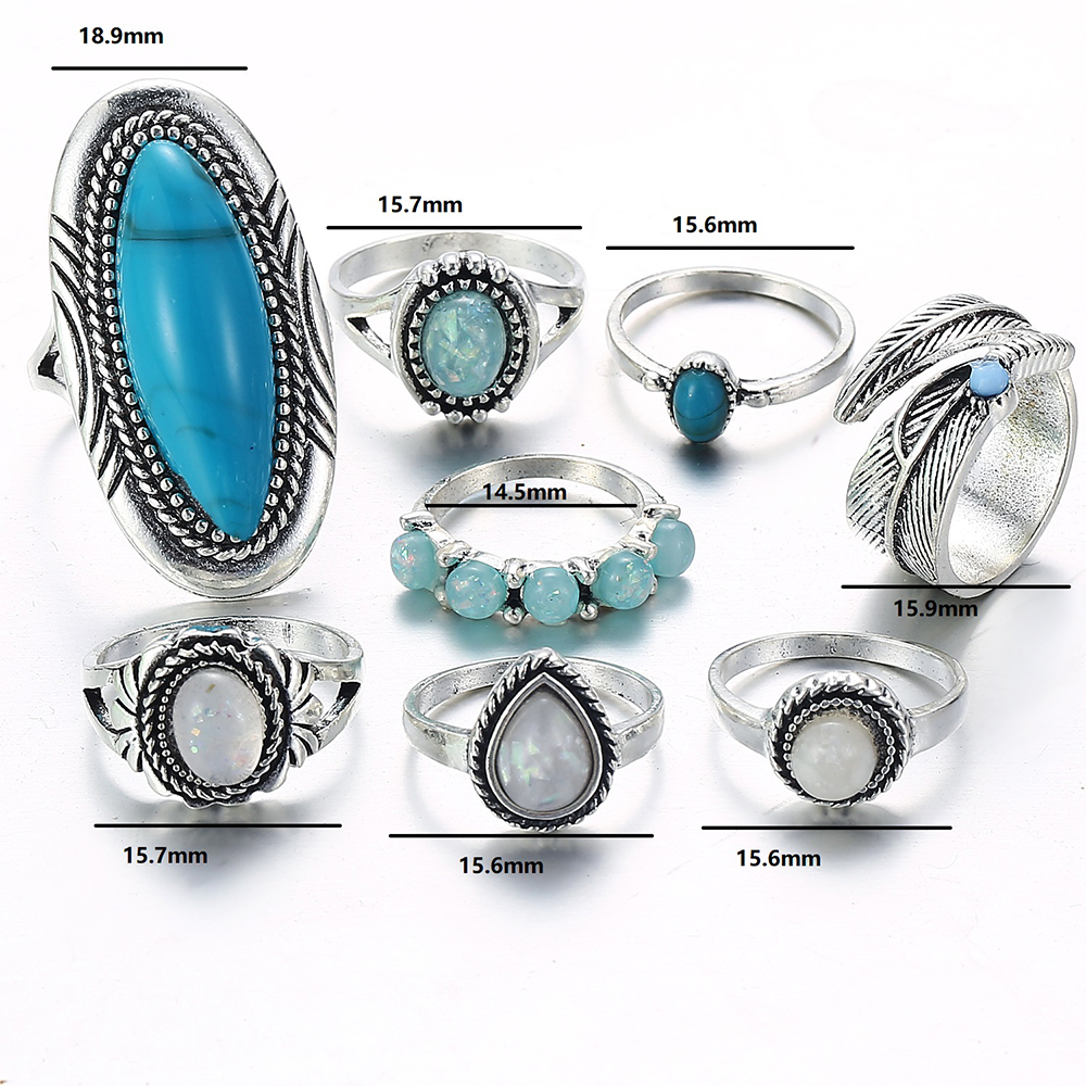 8-PIECE Women'S Fashion Turquoise Ring Ornaments
