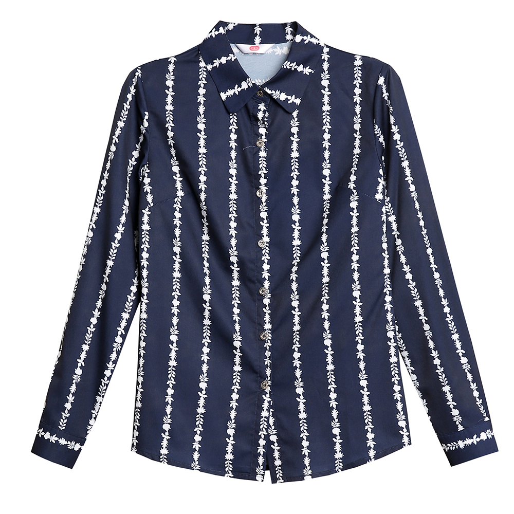 Women's Shirt Collar Wild Striped Print Plus Size Long Sleeve OL Chiffon Shirt