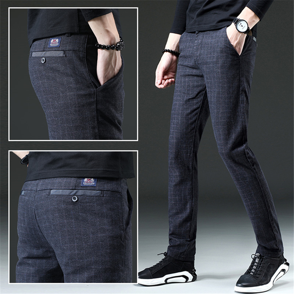 Men'S Fashion Casual Plaid Trousers Work Work Party Pants 519