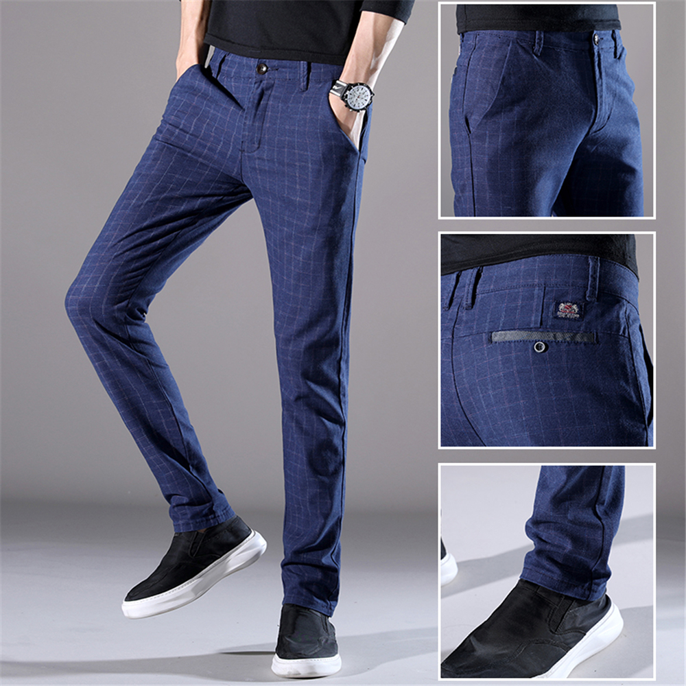 Men'S Fashion Casual Plaid Trousers Work Work Party Pants 519