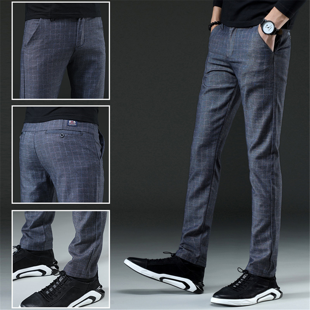 Men'S Fashion Casual Plaid Trousers Work Work Party Pants 519