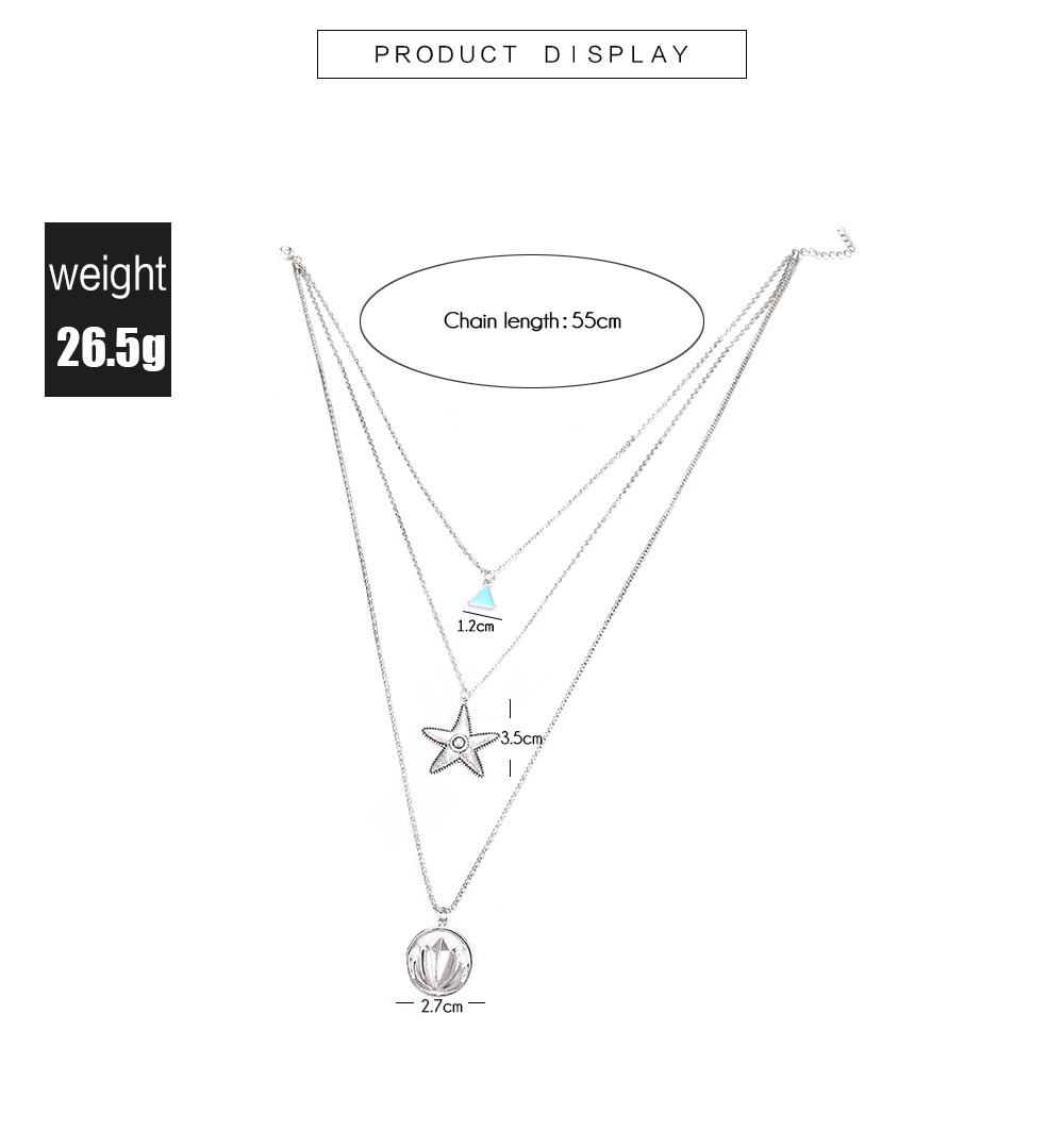 Multilayer Necklace for Women Lotus Starfish Star Shape Pendant Necklace Gift