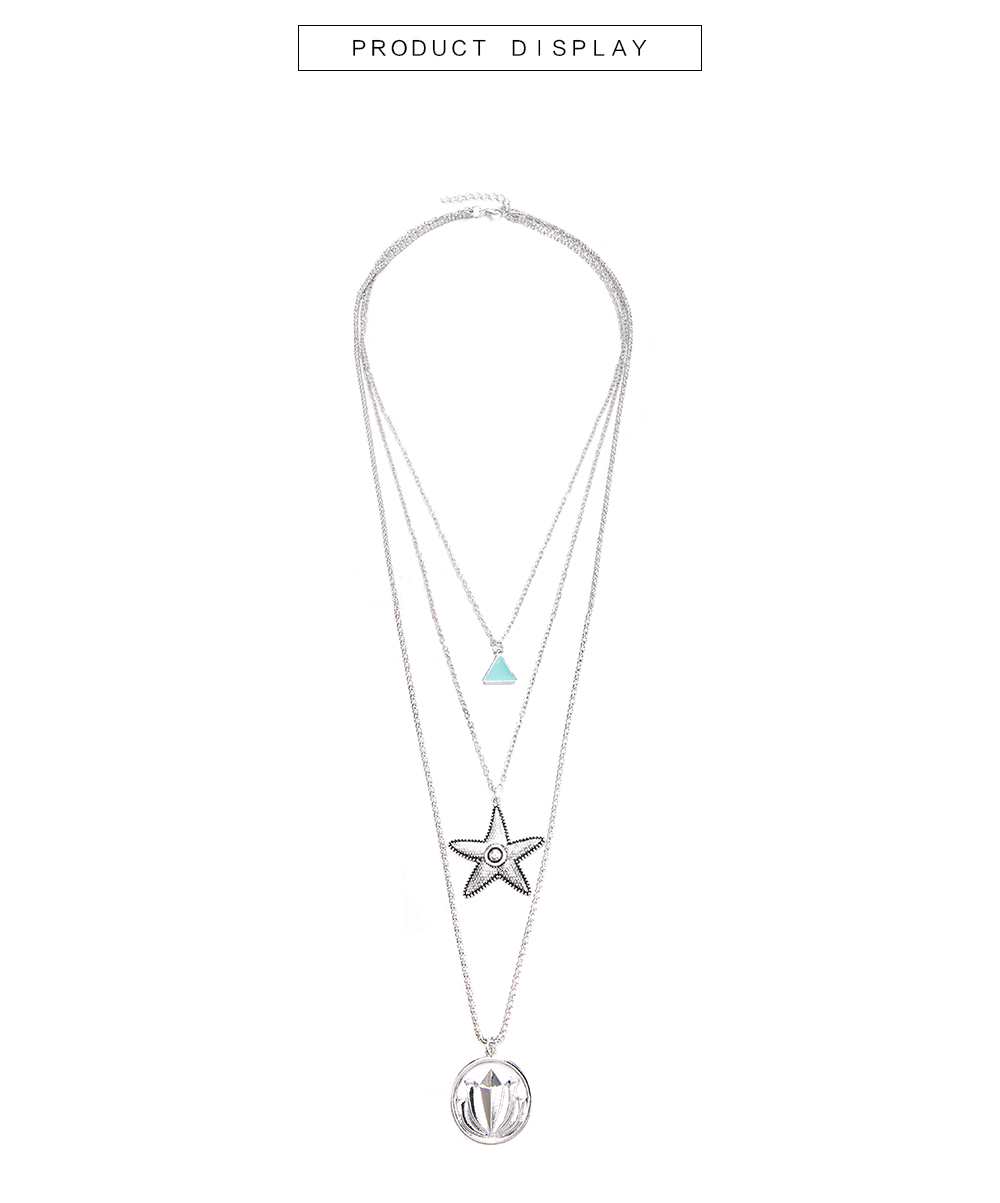 Multilayer Necklace for Women Lotus Starfish Star Shape Pendant Necklace Gift