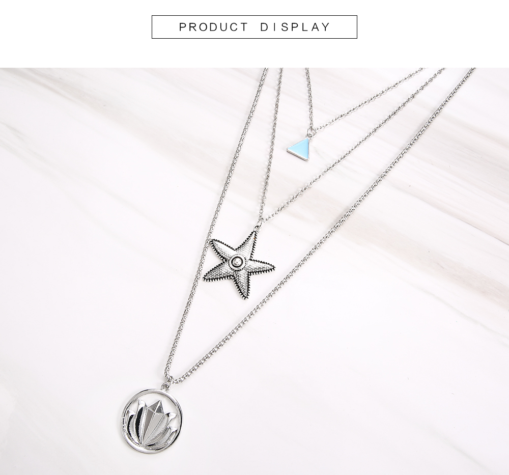 Multilayer Necklace for Women Lotus Starfish Star Shape Pendant Necklace Gift