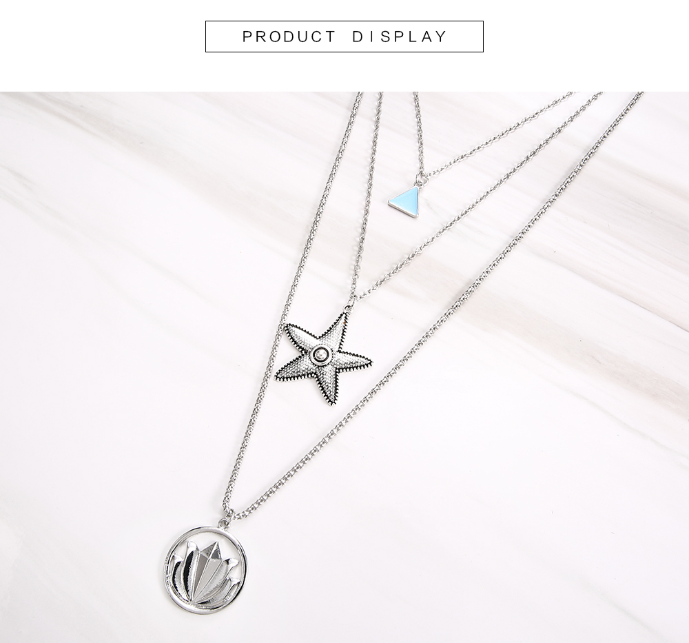 Multilayer Necklace for Women Lotus Starfish Star Shape Pendant Necklace Gift