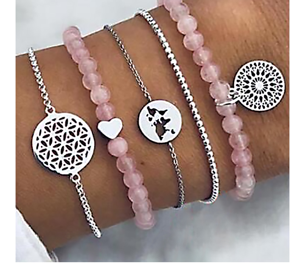 5 Pcs/Set Hollow Pattern Heart Earth Map Bead Charm Bracelets for Women Boho