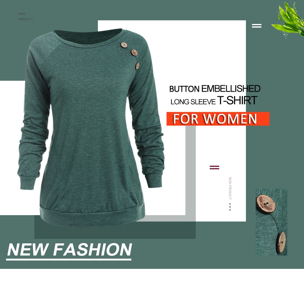 Buttons Embellished Long Sleeve T-shirt
