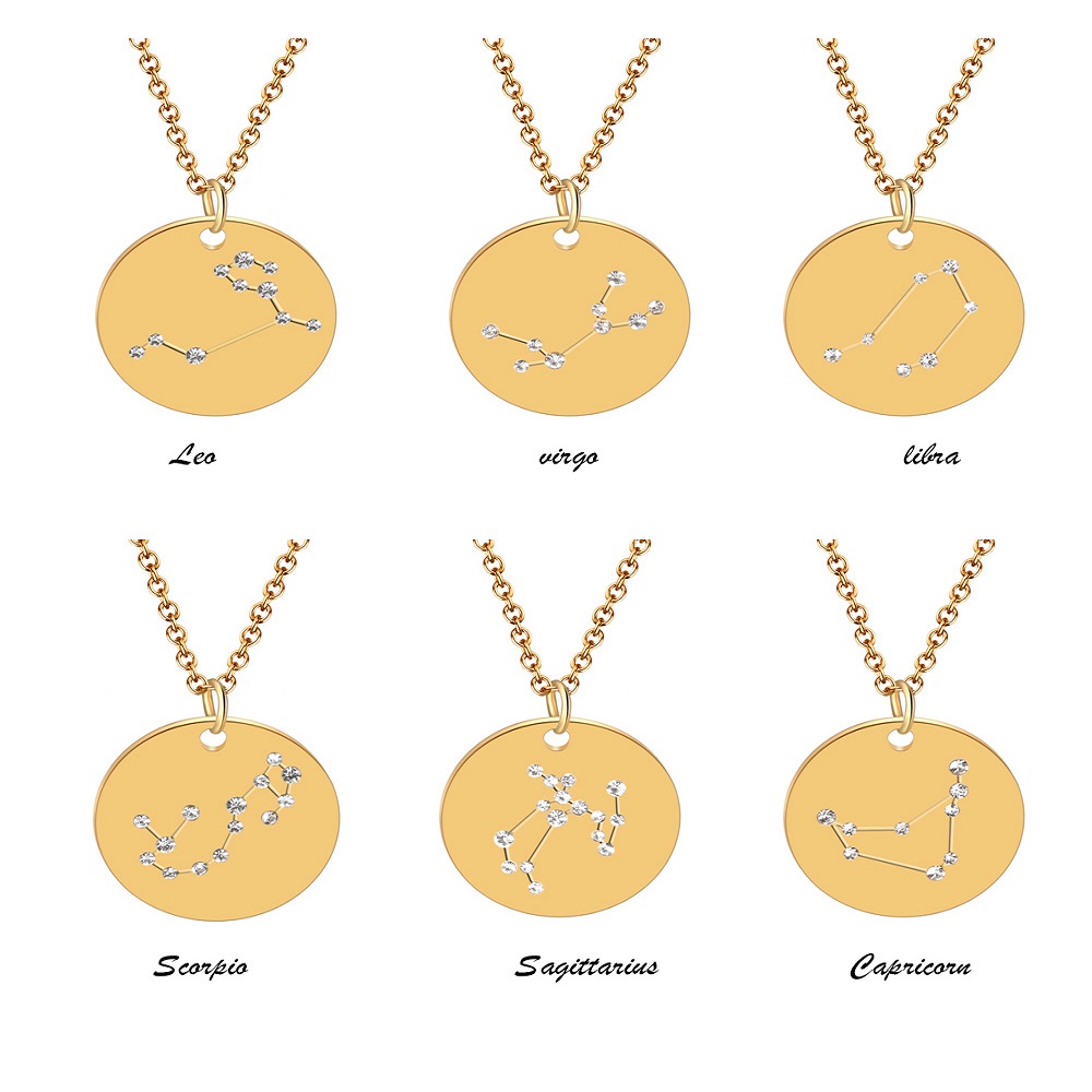 Constellation Jewelry Stainless Steel Crystal Pendant Necklace for Women Gold