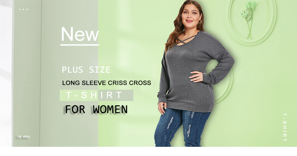 Criss Cross Plus Size Long Sleeve T-shirt