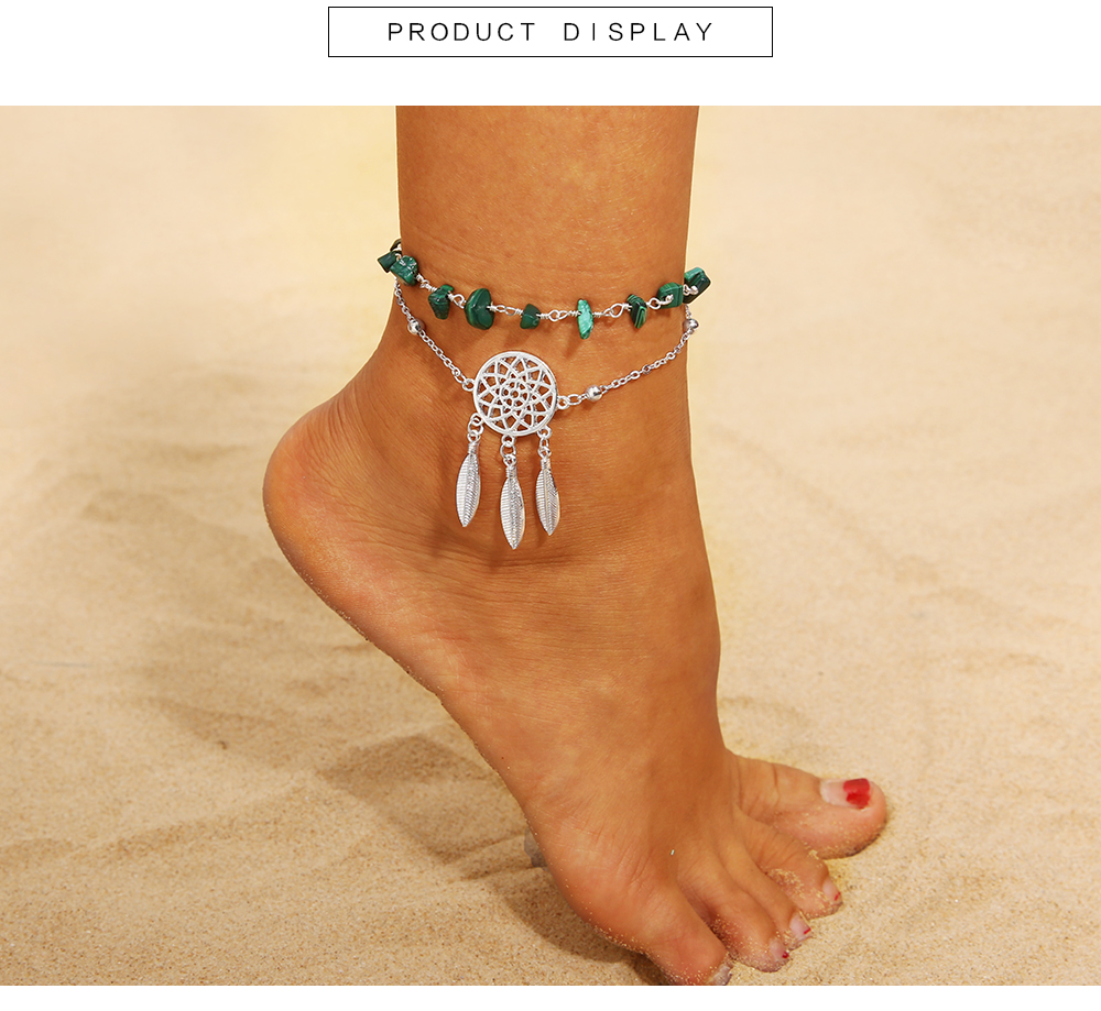 Hollow Dreamcatcher Irregular Turquoise Anklet Feather Pendant