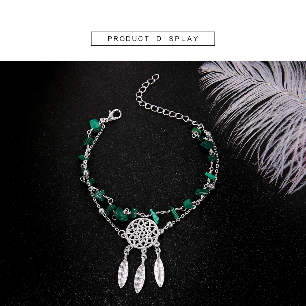 Hollow Dreamcatcher Irregular Turquoise Anklet Feather Pendant