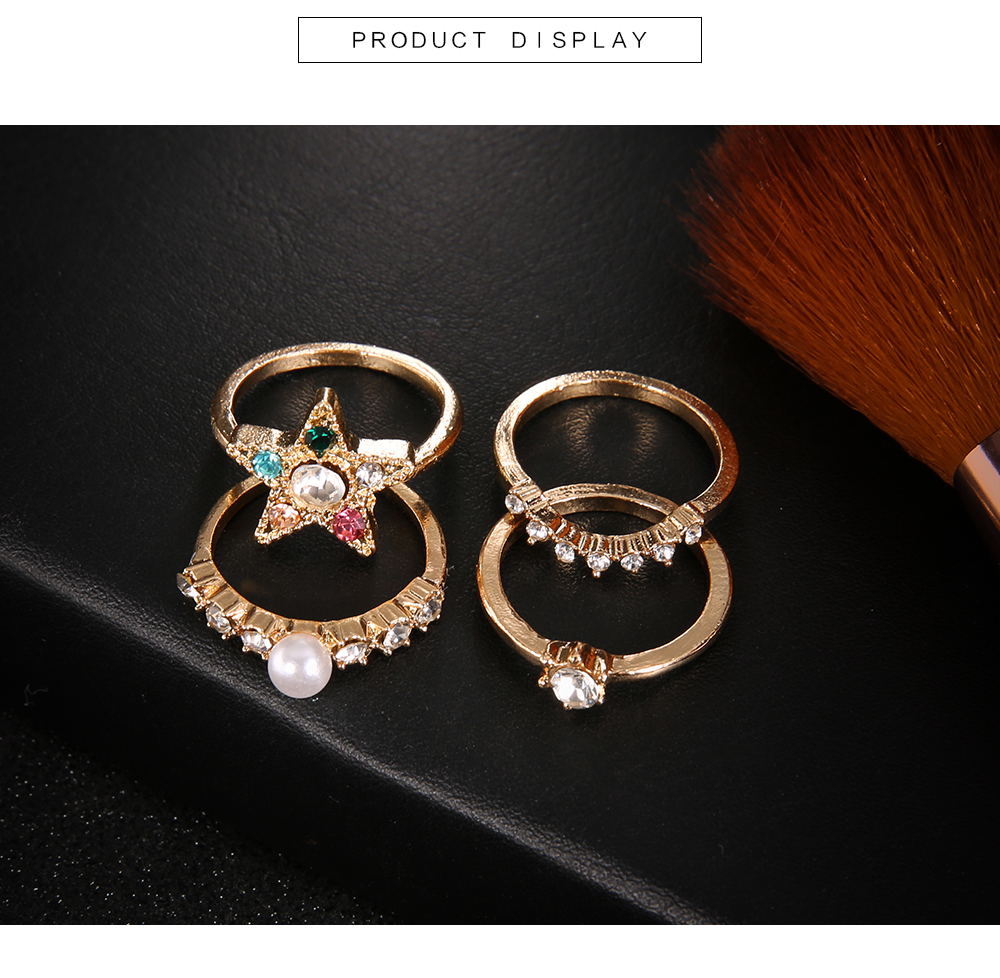 4 PCS New Rings for Women Pearl Crystal Star Finger Knuckles Ring Set