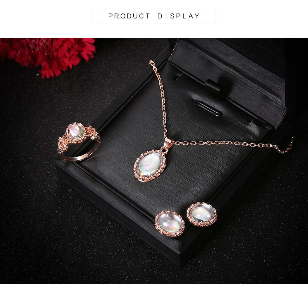 Vintage Opal Jewelry Sets For Woman Pendant Necklaces Water Drop Earrings Ring