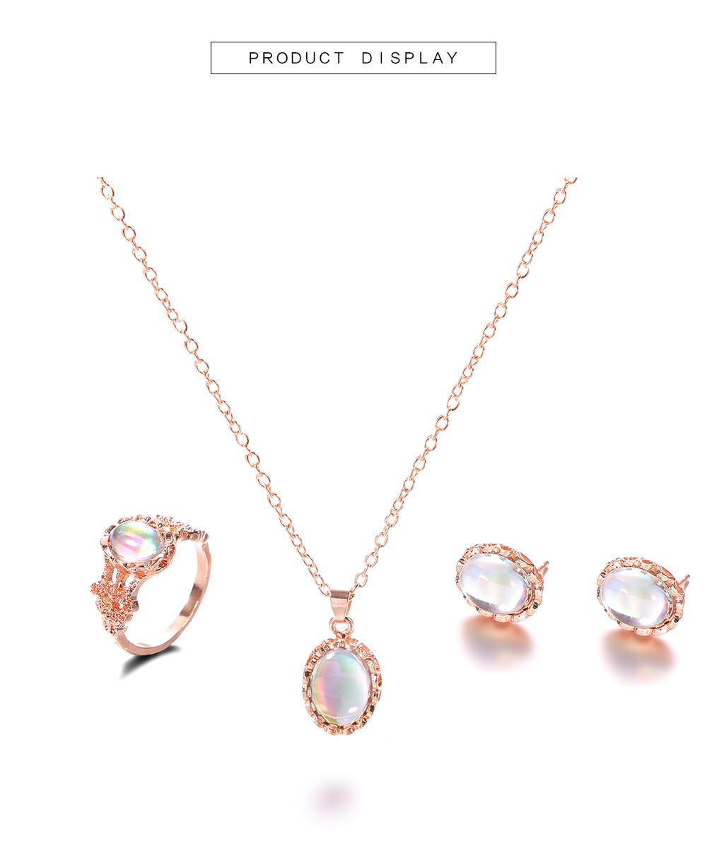 Vintage Opal Jewelry Sets For Woman Pendant Necklaces Water Drop Earrings Ring