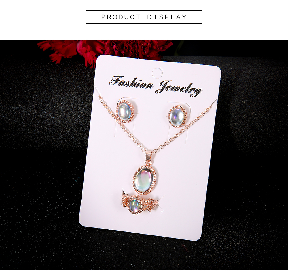 Vintage Opal Jewelry Sets For Woman Pendant Necklaces Water Drop Earrings Ring