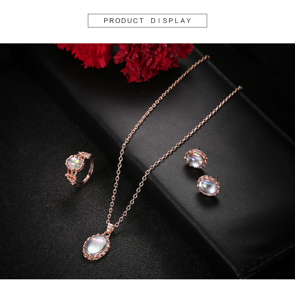 Vintage Opal Jewelry Sets For Woman Pendant Necklaces Water Drop Earrings Ring