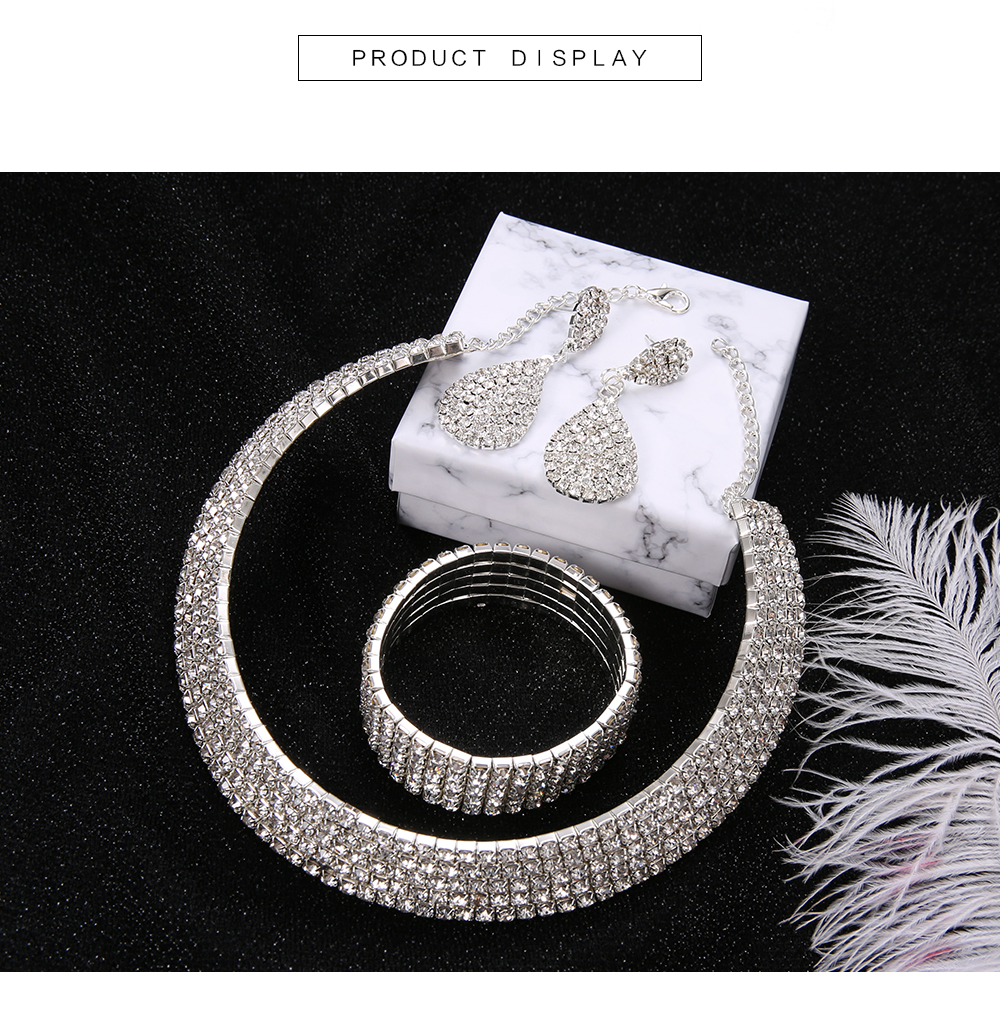 Full-Featured Multi-Layer Collar Set Necklace Drop Earrings Bracelet