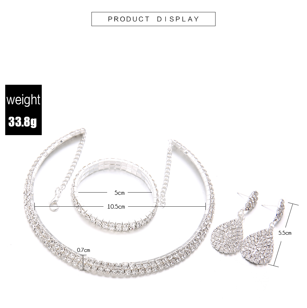 Personalized Full Diamond 3 Layer Collar Set Necklace Drop Earring Bracelet