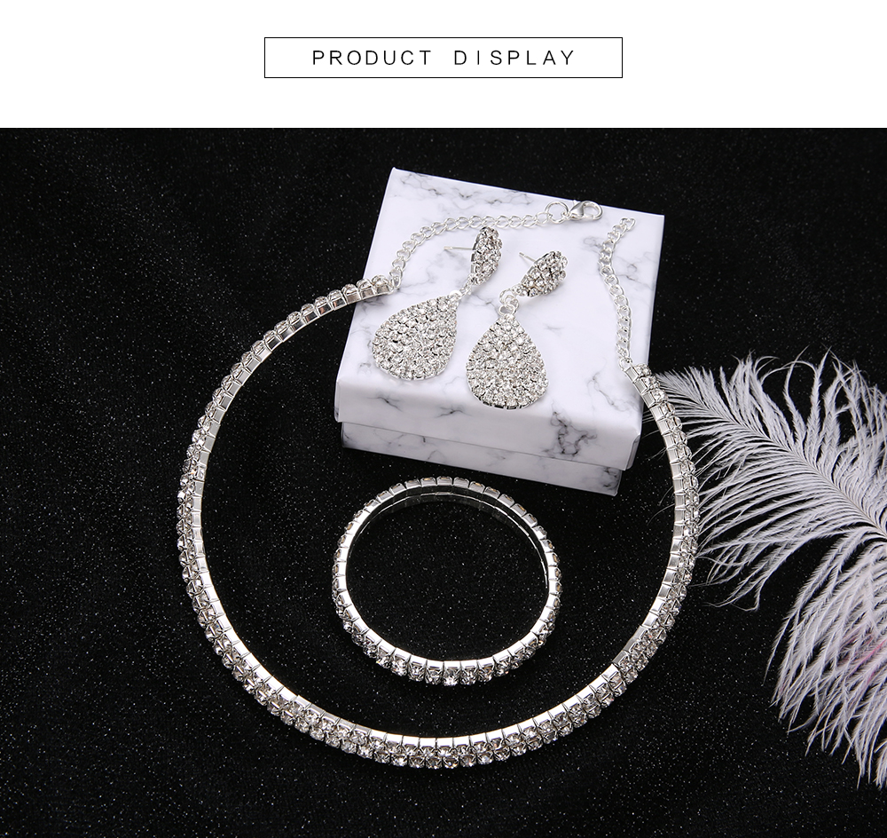 Personalized Full Diamond 3 Layer Collar Set Necklace Drop Earring Bracelet