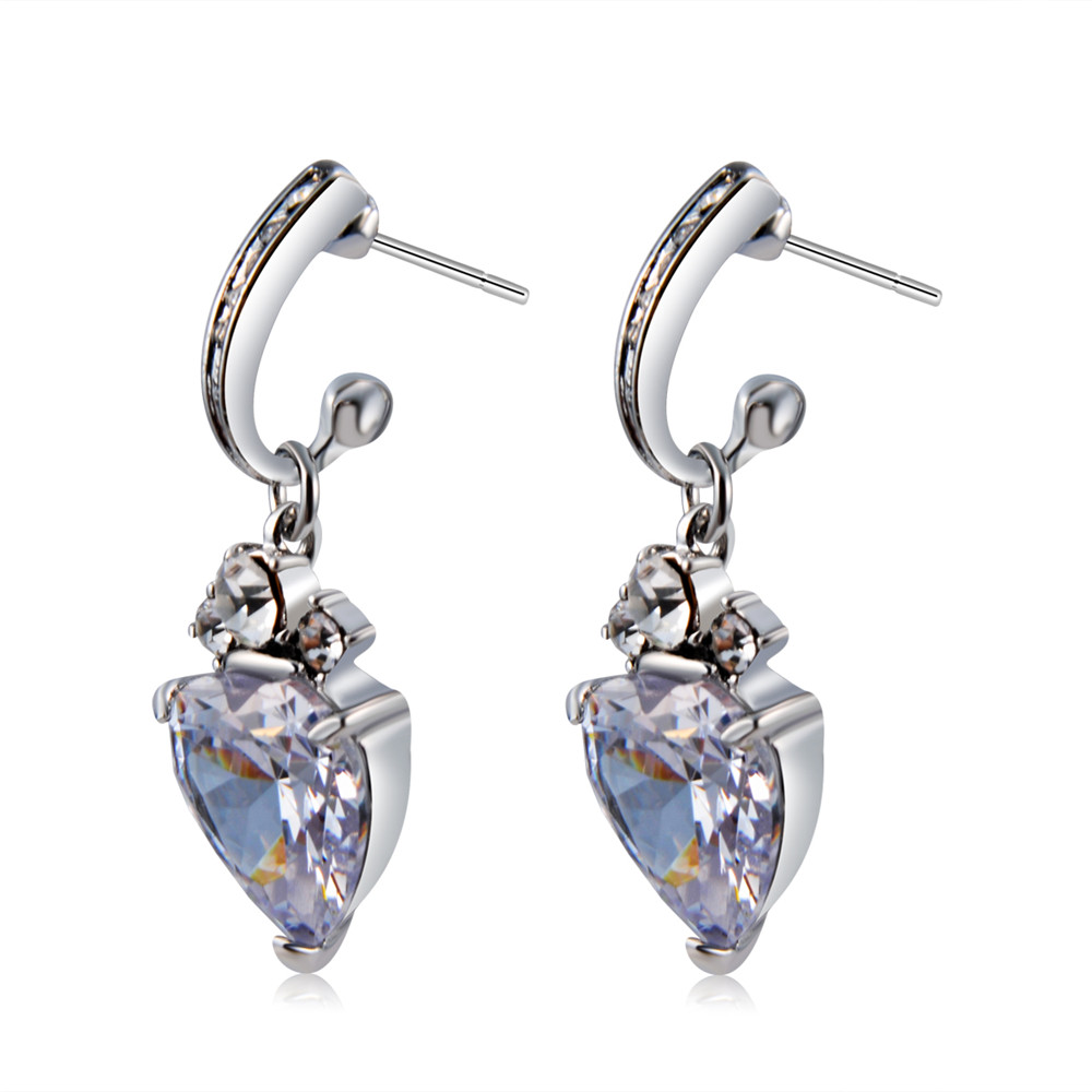 Silver-Plated and Zircon Inlaid Transparent Crystal Earrings
