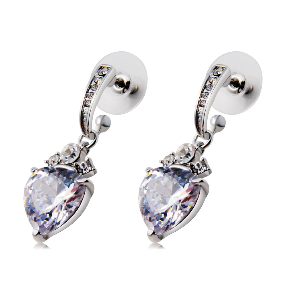 Silver-Plated and Zircon Inlaid Transparent Crystal Earrings