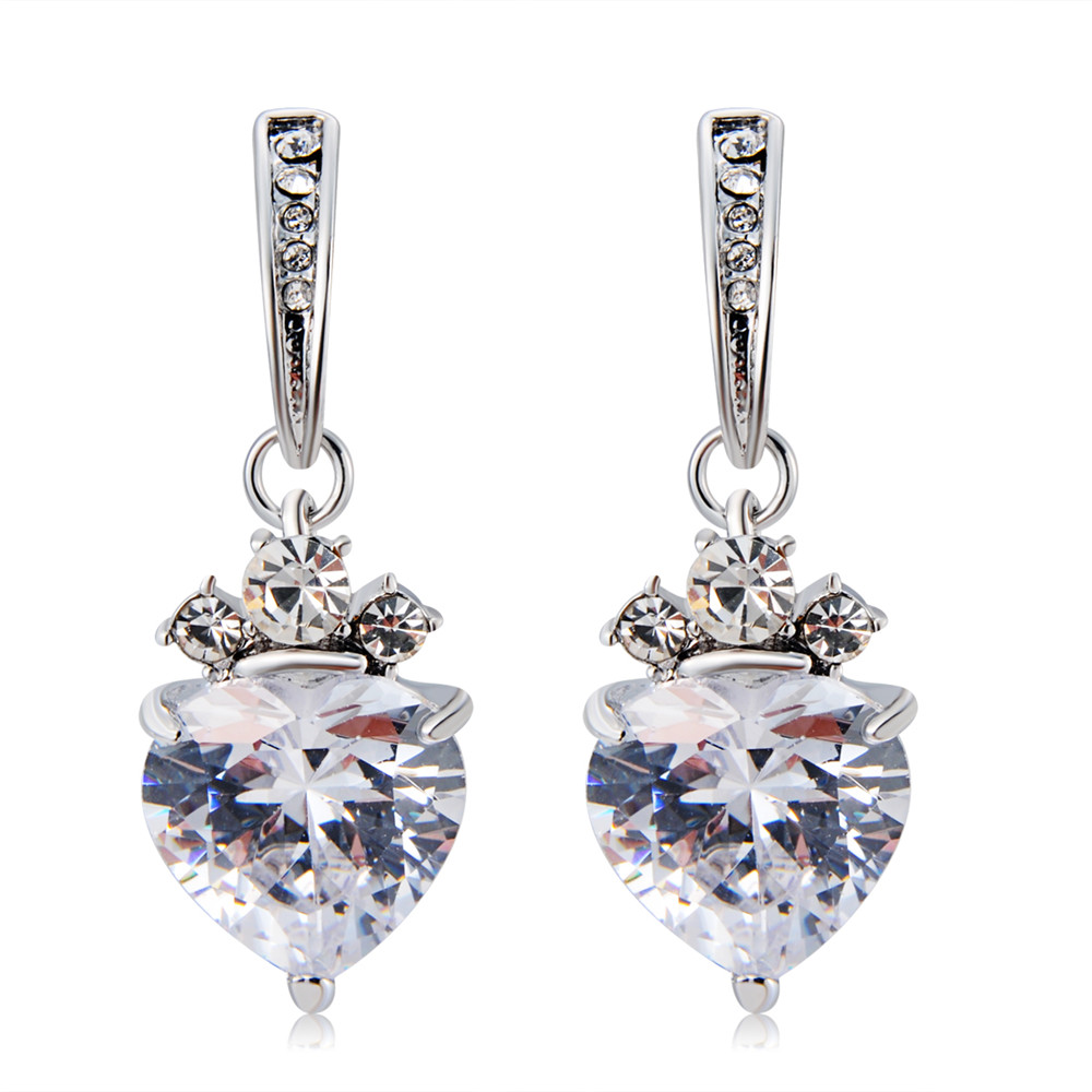 Silver-Plated and Zircon Inlaid Transparent Crystal Earrings