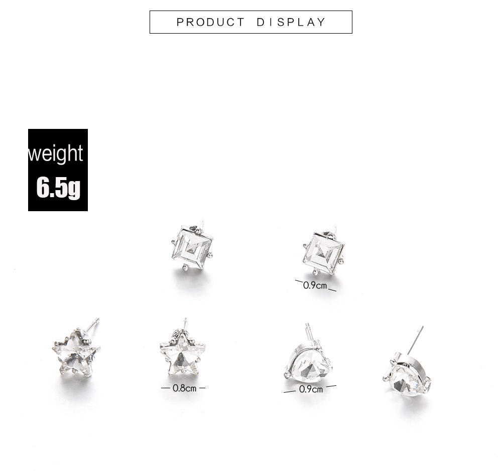 3 Pairs/Set Crystal Heart Star Stud Earrings Set Woman Jewelry Dazzling Earring