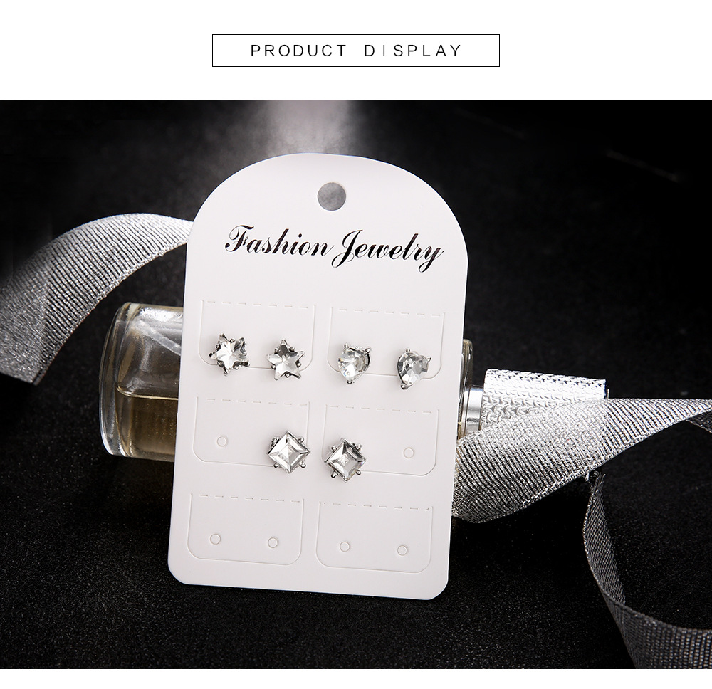 3 Pairs/Set Crystal Heart Star Stud Earrings Set Woman Jewelry Dazzling Earring