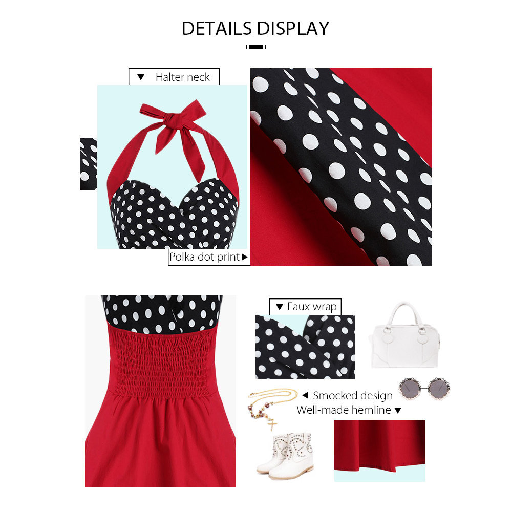 Vintage Halter Polka Dot Print Dress