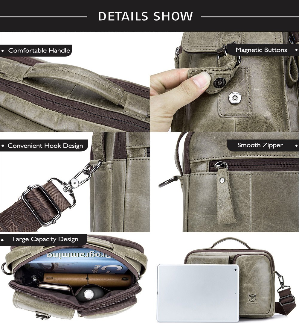 BULLCAPTAIN Men Vintage Genuine Leather Shoulder Bag