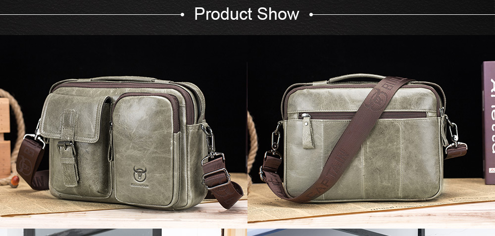 BULLCAPTAIN Men Vintage Genuine Leather Shoulder Bag