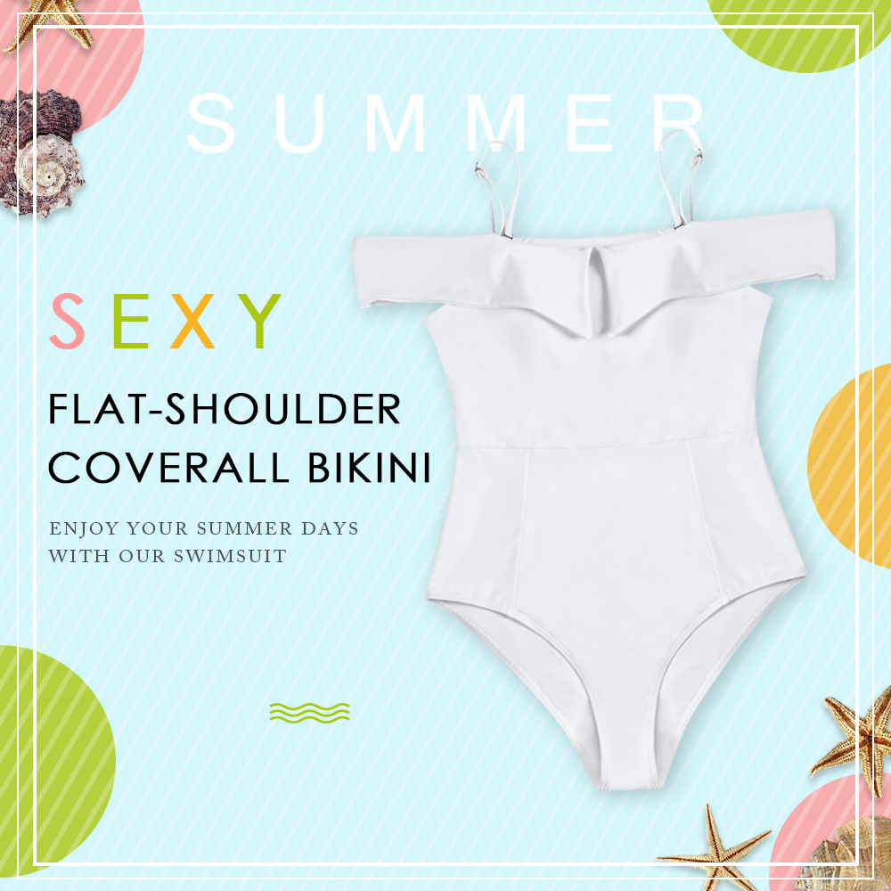 Sexy Flat-shoulder Coverall Bikini Sleeveless Solid Color Padded Beachwear Women Swimsuit