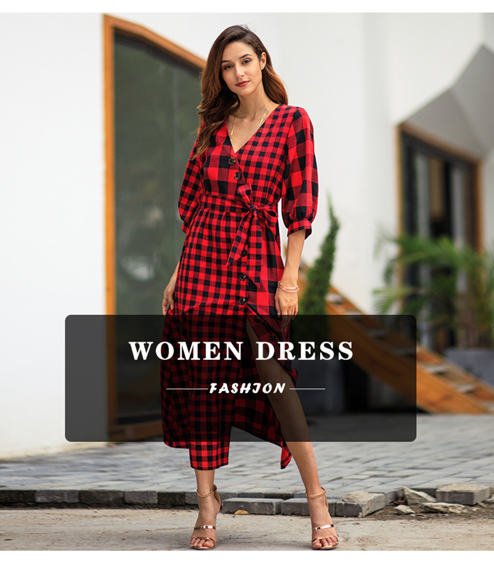 2019 Early Spring New Women'S Plaid Long-Sleeved Vintage Dress