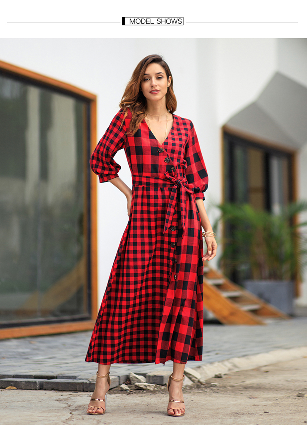 2019 Early Spring New Women'S Plaid Long-Sleeved Vintage Dress