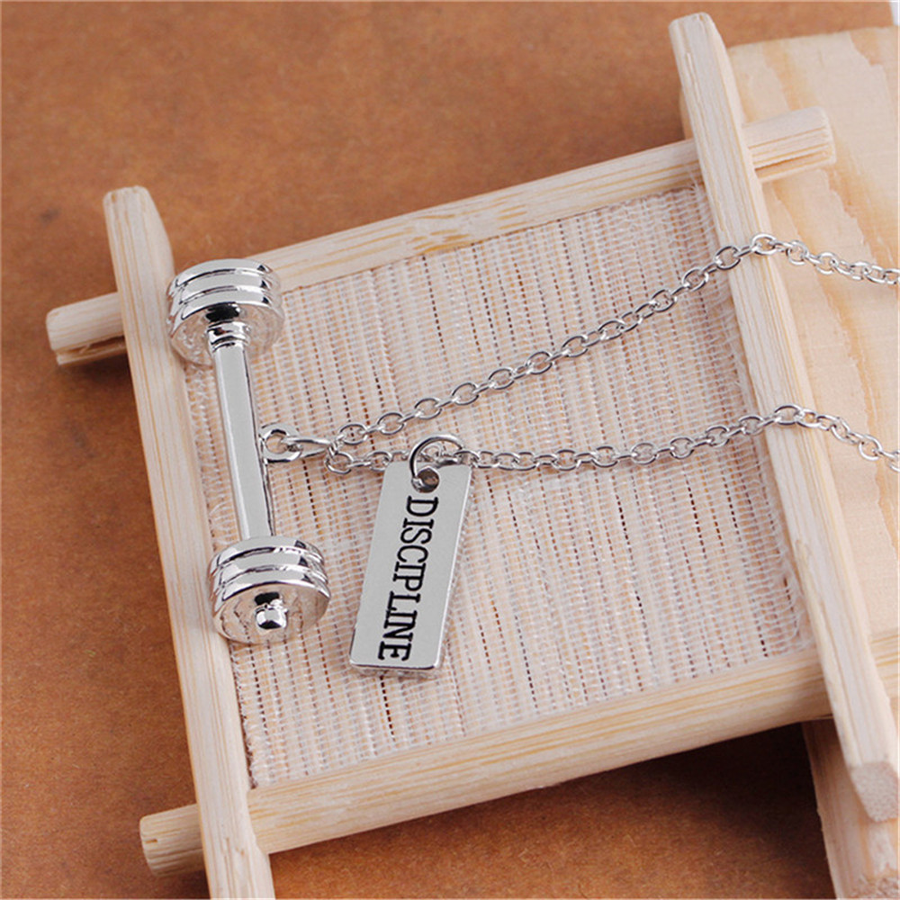 Trendy Men's Fitness 3-Bar Dumbbell Double Pendant Necklace