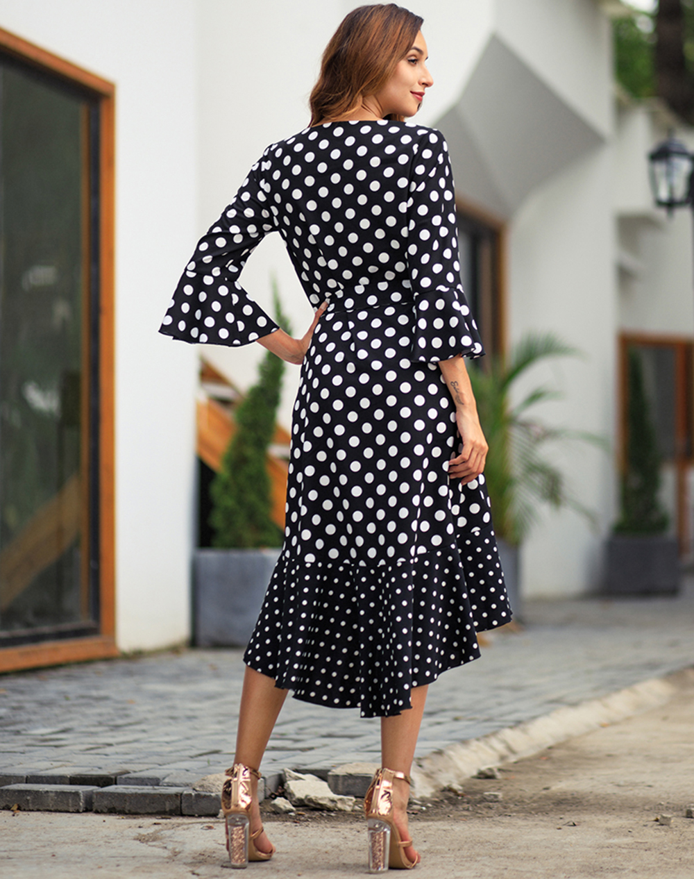 2019 Spring New Wave Long Sleeve Dot Large Size Dress