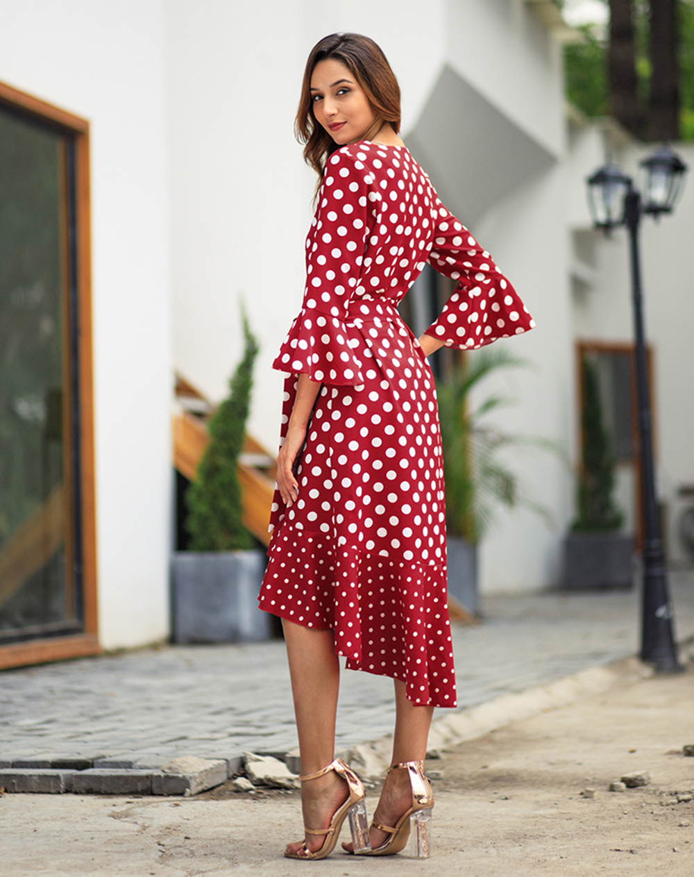 2019 Spring New Wave Long Sleeve Dot Large Size Dress