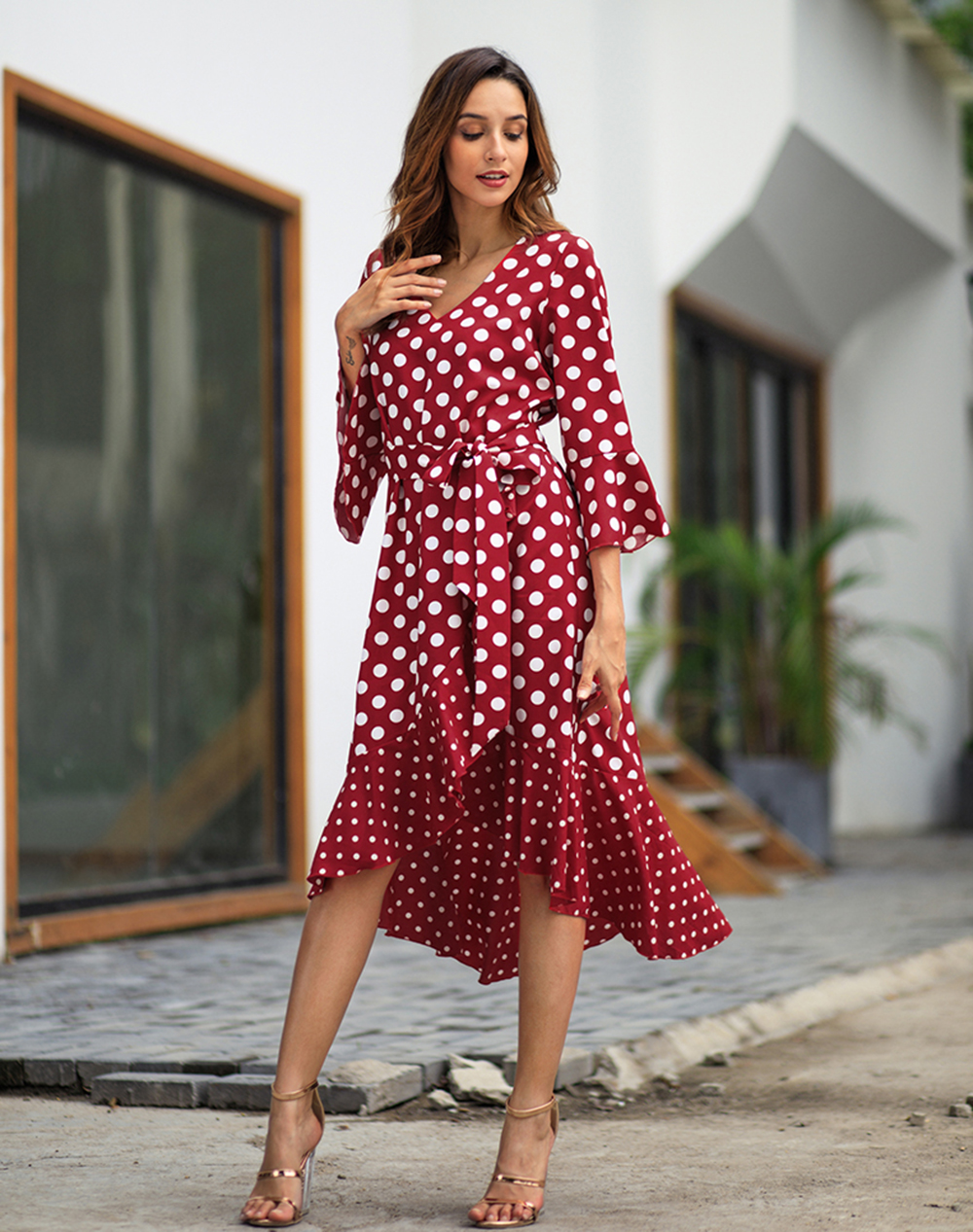 2019 Spring New Wave Long Sleeve Dot Large Size Dress