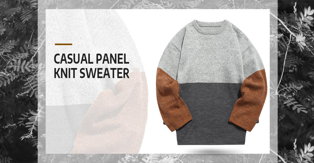 Casual Color Block Panel Knit Sweater