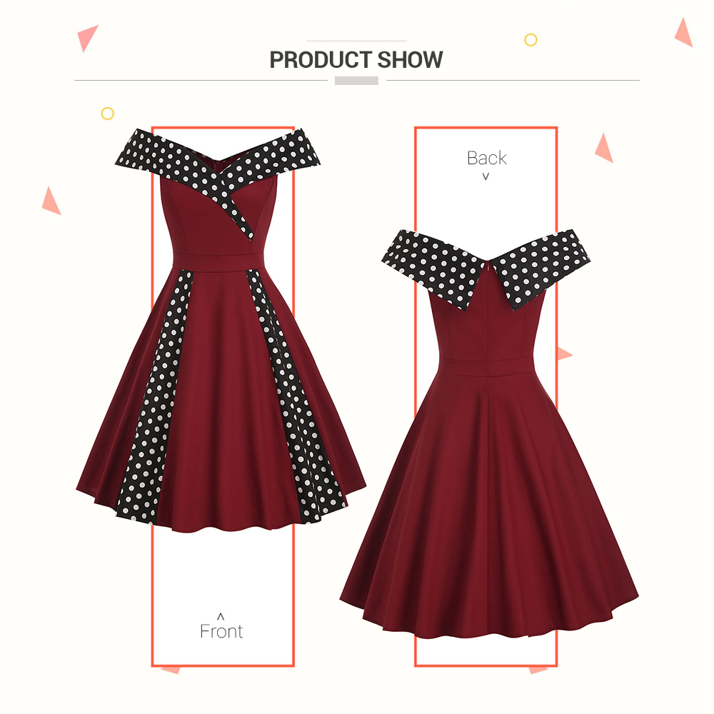 Vintage Off The Shoulder Polka Dot Pin Up Dress