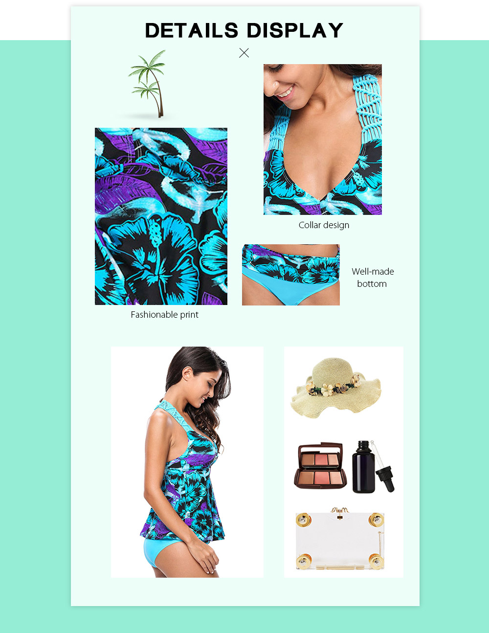 Floral Print Crochet Tankini Set