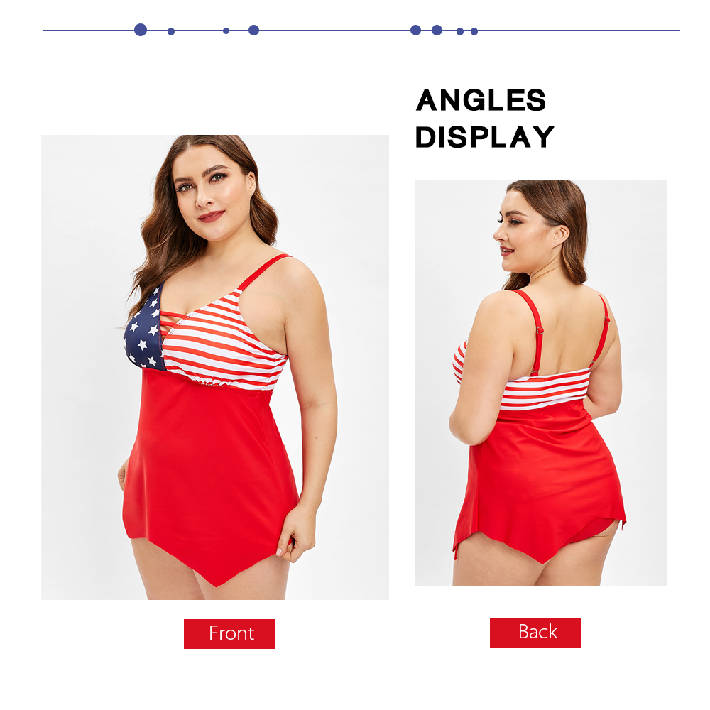 Plus Size American Flag Print Cut Out Tankini Set