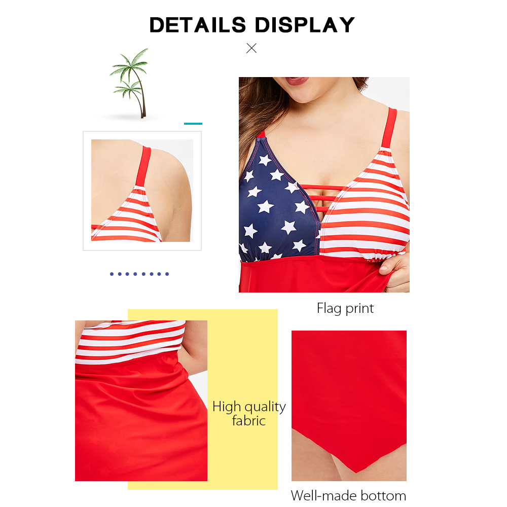 Plus Size American Flag Print Cut Out Tankini Set
