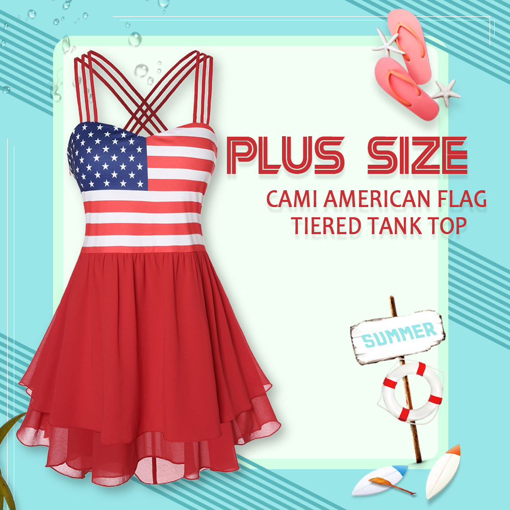 Plus Size Cami American Flag Tiered Tank Top