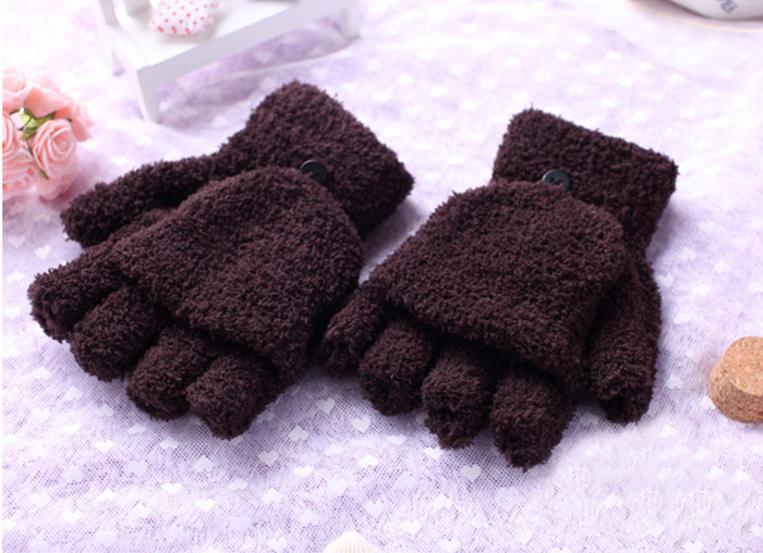 Pair Of Sweet Cashmere Hooded Winter Gloves With Exposed Fingers For Women